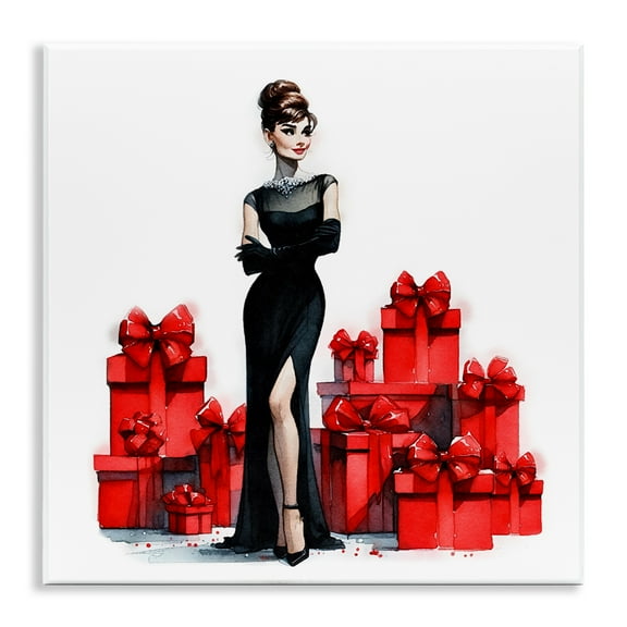 Stupell Industries Elegant Woman & Gifts Holiday Painting Unframed Art Prints Wall Art, 12 x 12
