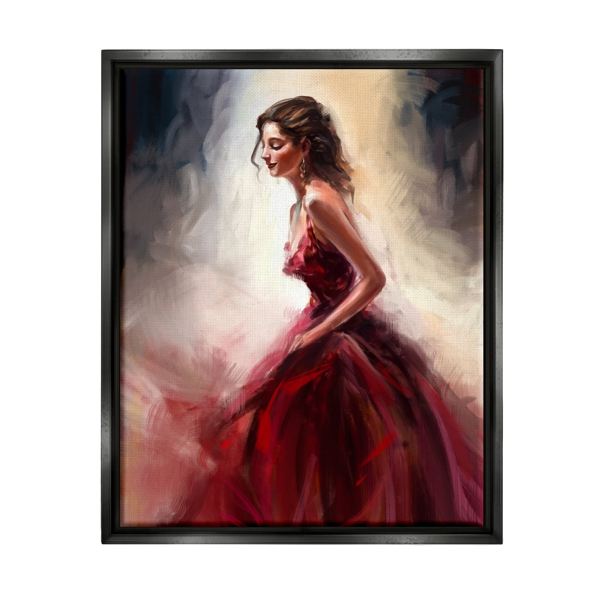 Stupell Industries Elegant Woman Red Dress Beauty & Fashion Painting Black Floater Framed Art Print Wall Art
