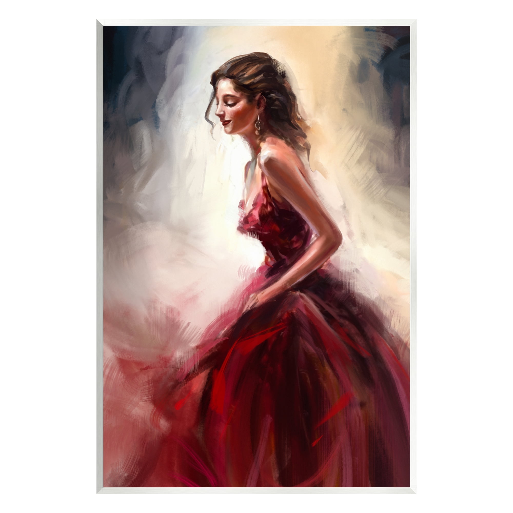 Stupell Industries Elegant Woman Red Dress Beauty & Fashion Painting Unframed Art Print Wall Art