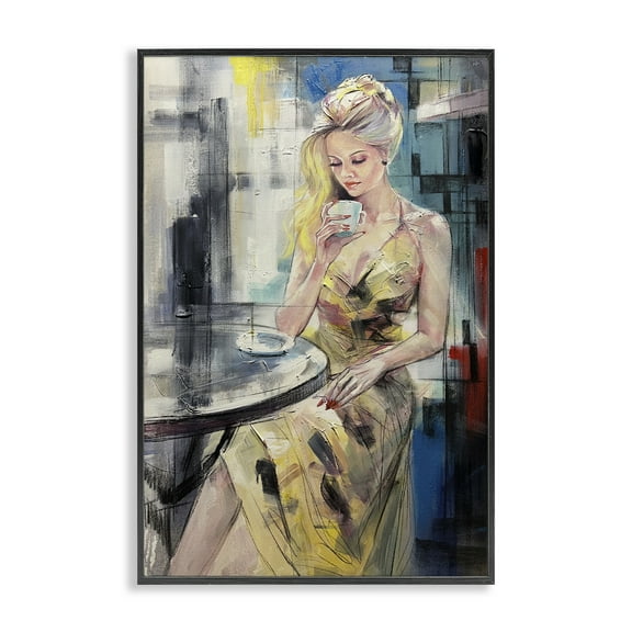 Stupell Industries Elegant Woman at Cafe People Painting Black Framed Art Print Wall Art, 12 x 18