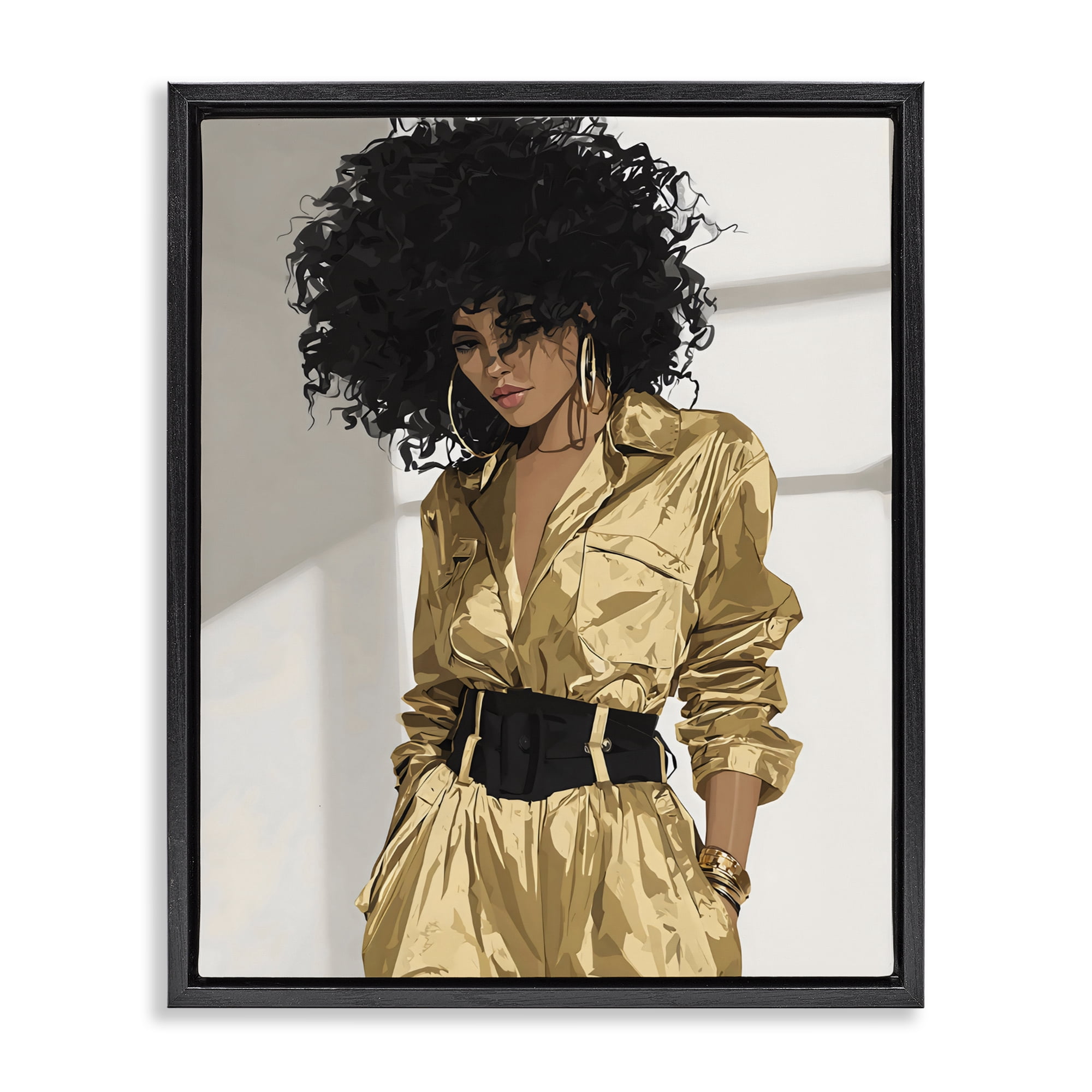 Stupell Industries Elegant Woman in Chic Jumpsuit Black Framed Floater Canvas Wall Art, design by Franklyn Gregory