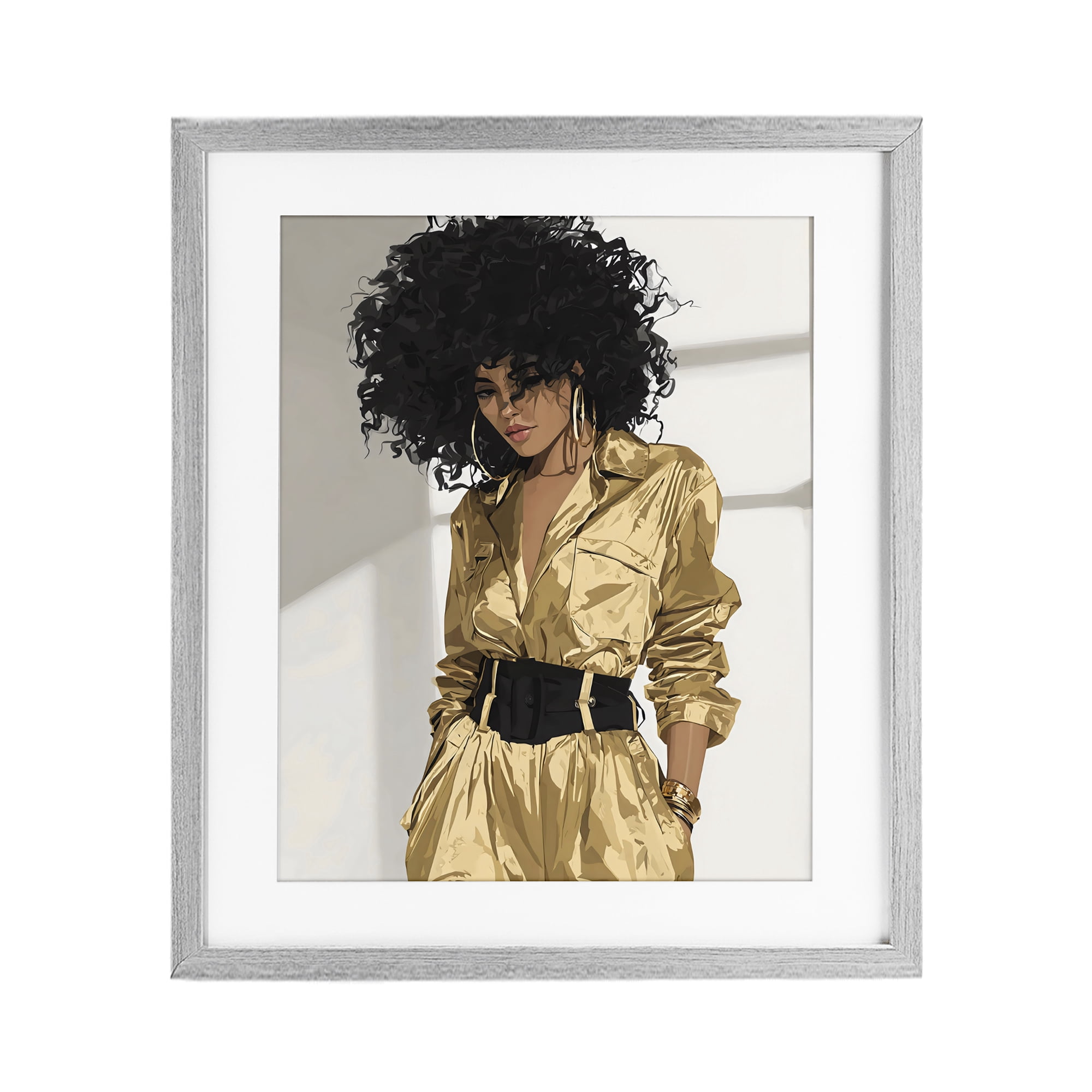 Stupell Industries Elegant Woman in Chic Jumpsuit Gray Framed Print Under Glass, design by Franklyn Gregory