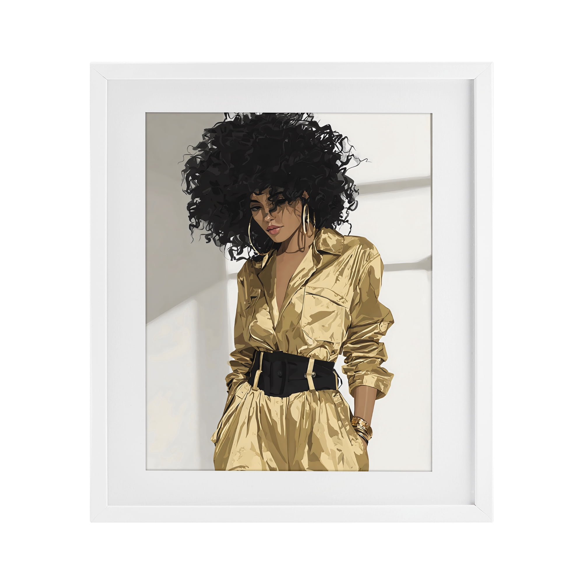 Stupell Industries Elegant Woman in Chic Jumpsuit White Framed Print Under Glass, design by Franklyn Gregory