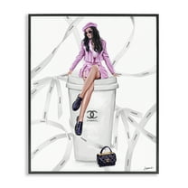 Stupell Industries Elegant Woman on Coffee Cup People Painting Black Framed Art Print Wall Art, 11 x 14