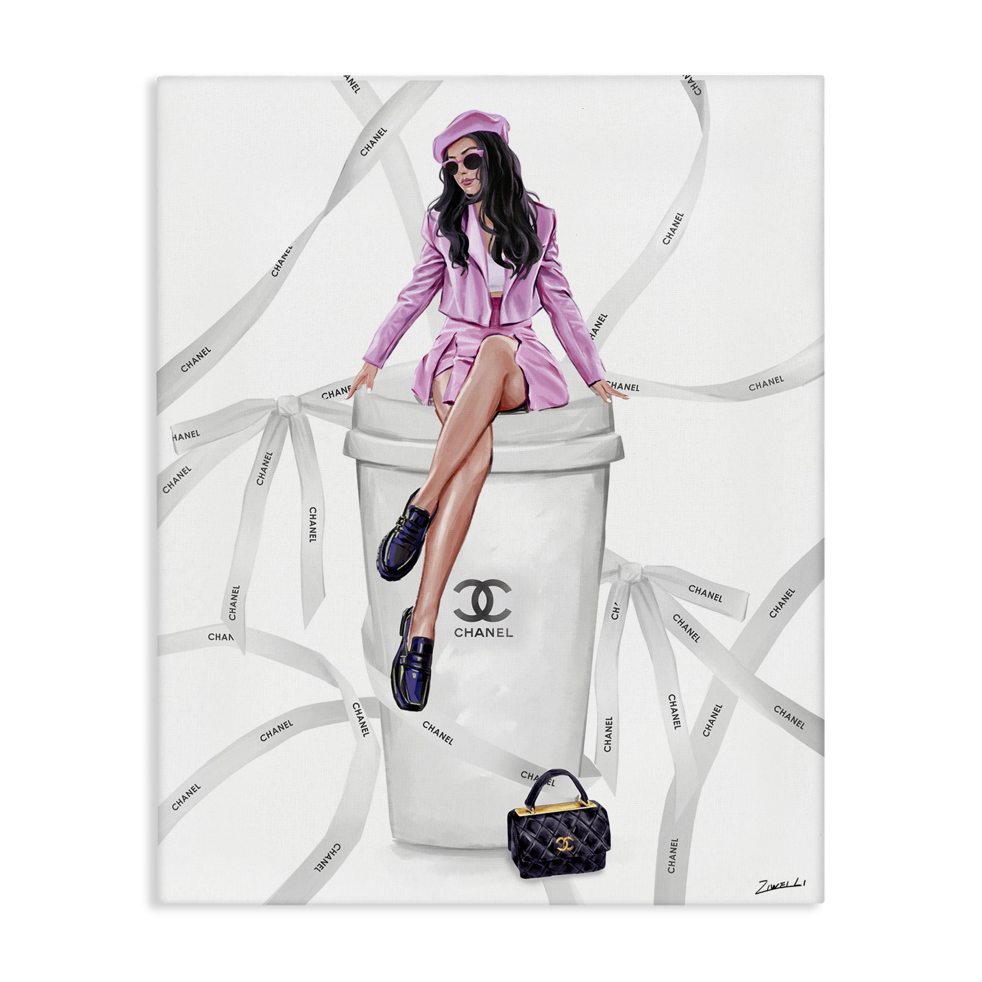 Stupell Industries Elegant Woman on Coffee Cup People Painting Wrapped Canvas Art Print Wall Art, 16 x 20
