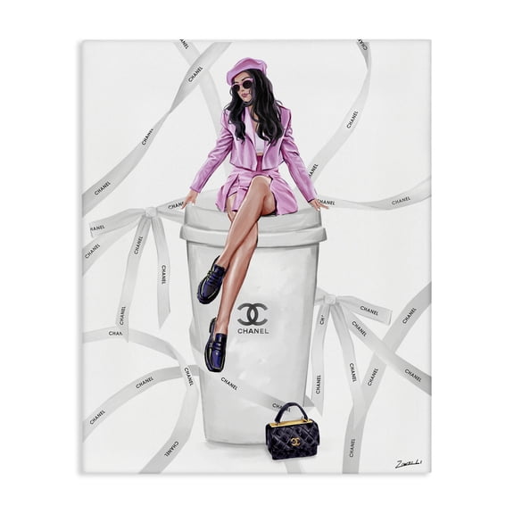 Stupell Industries Elegant Woman on Coffee Cup People Painting Wrapped Canvas Art Print Wall Art, 24 x 30