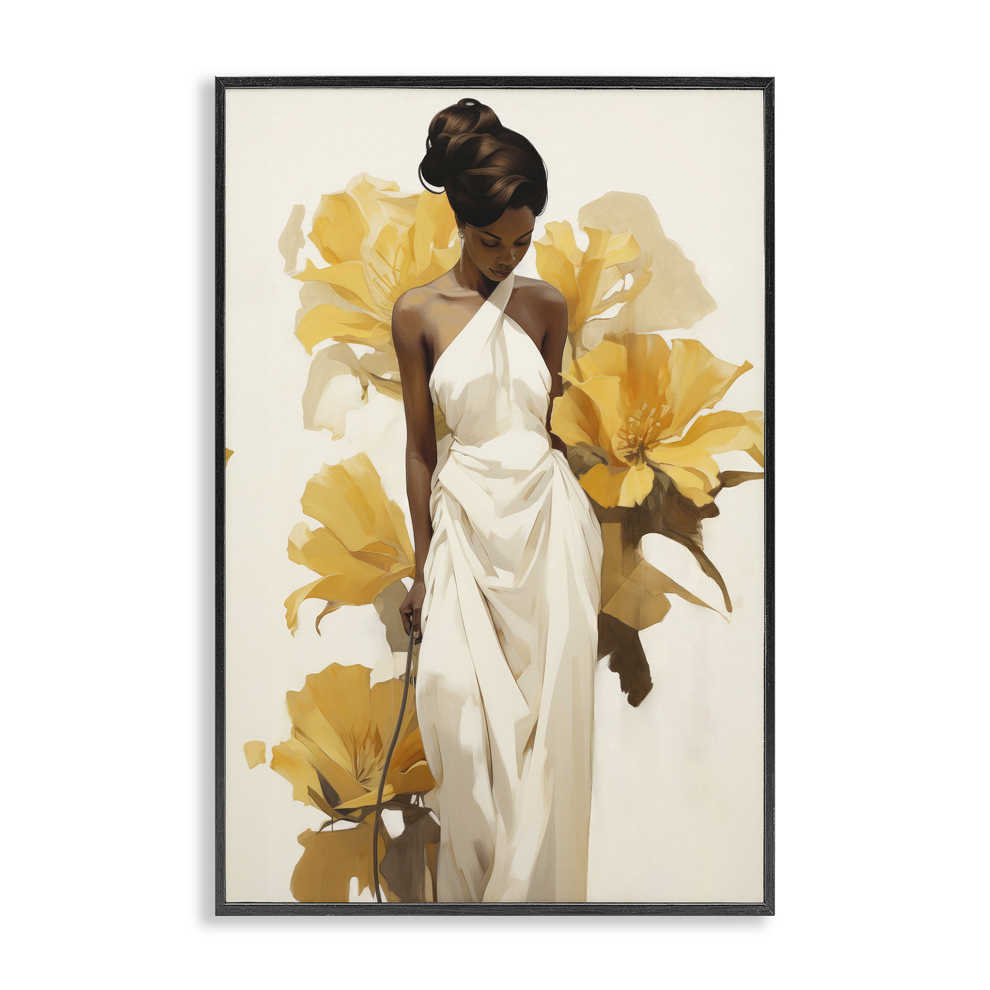 Stupell Industries Elegant Woman with Flowers People Painting Black Framed Art Print Wall Art, 12 x 18