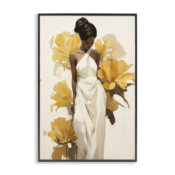 Stupell Industries Elegant Woman with Flowers People Painting Black Framed Art Print Wall Art, 16 x 24