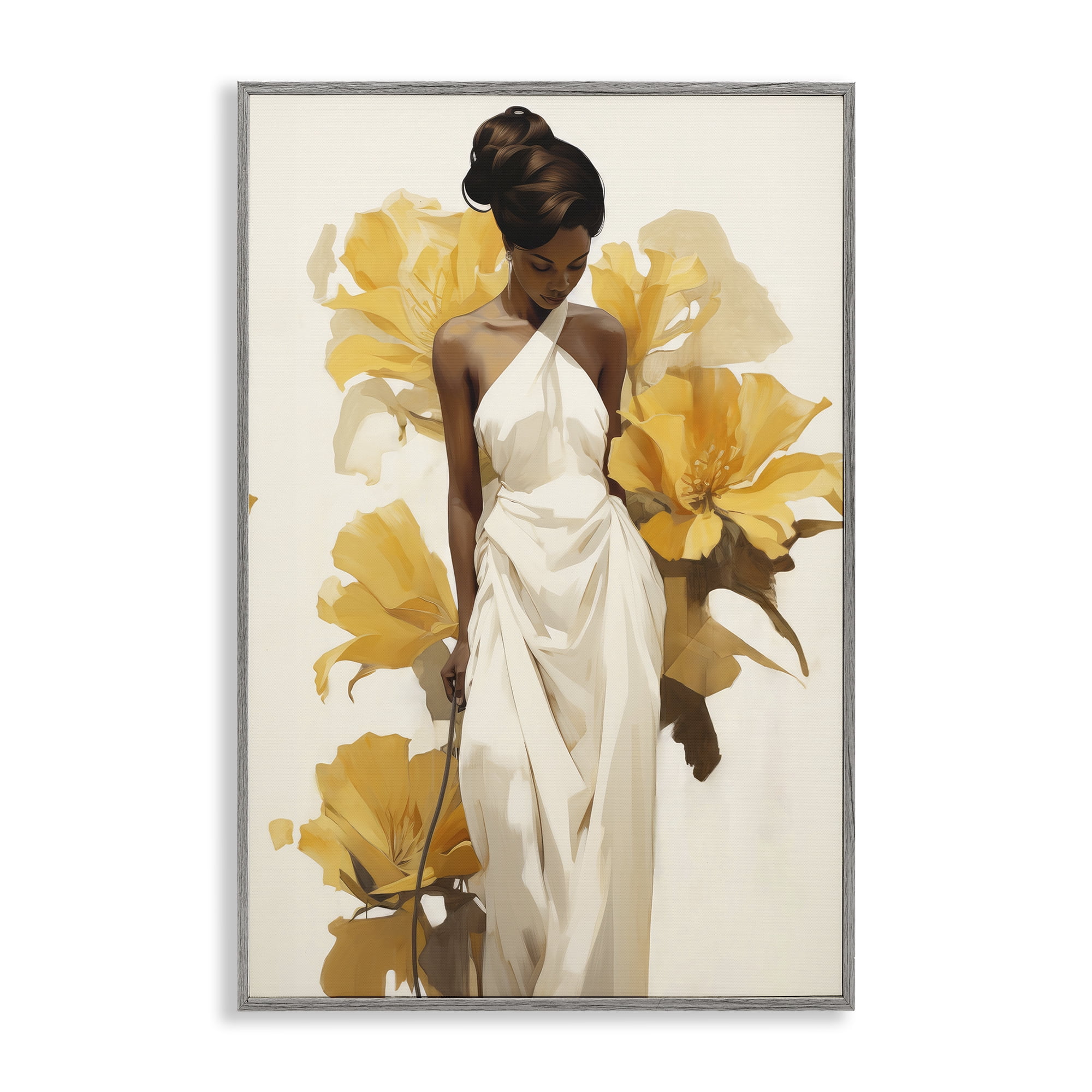 Stupell Industries Elegant Woman with Flowers People Painting Gray Framed Art Print Wall Art, 20 x 30