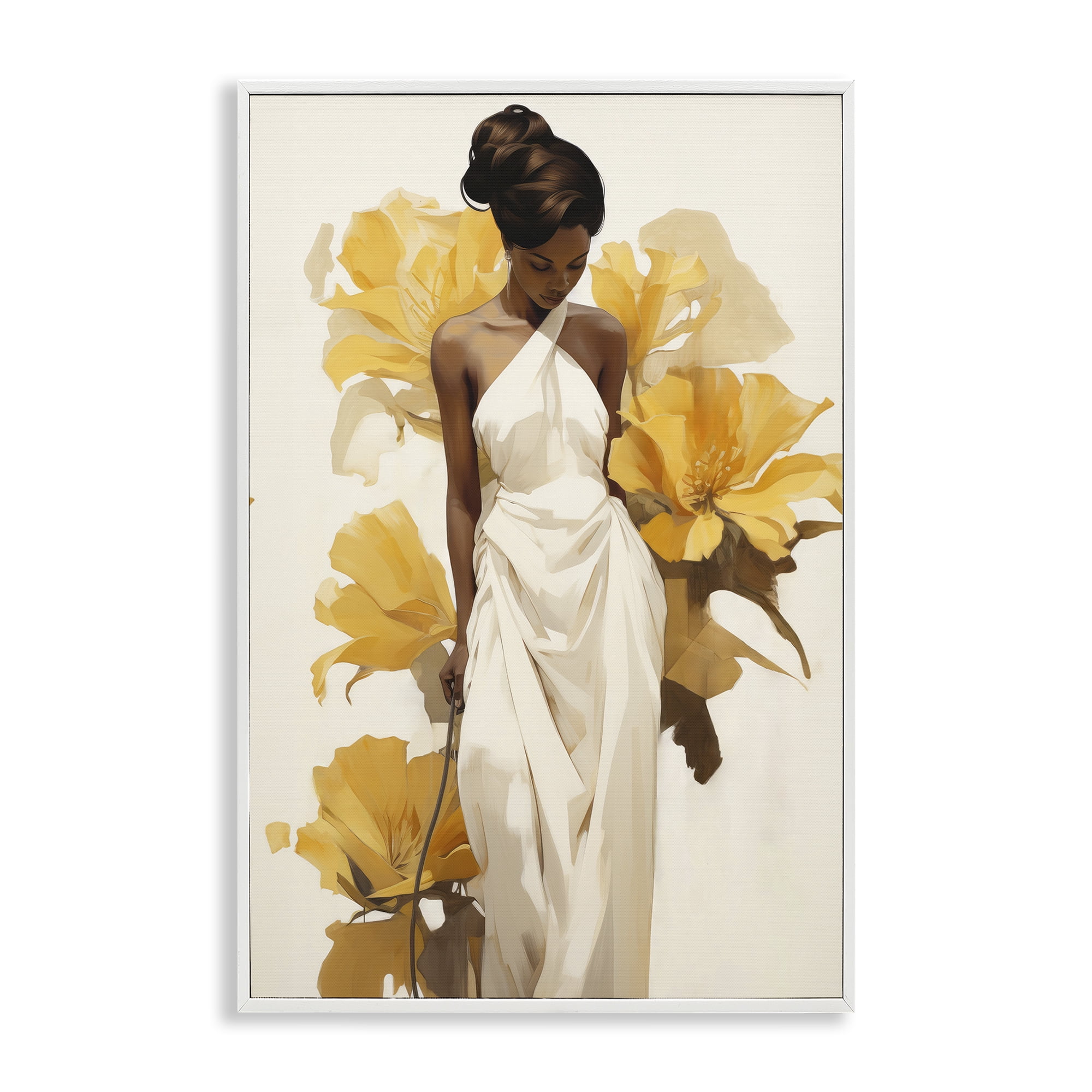 Stupell Industries Elegant Woman with Flowers People Painting White Framed Art Print Wall Art, 20 x 30