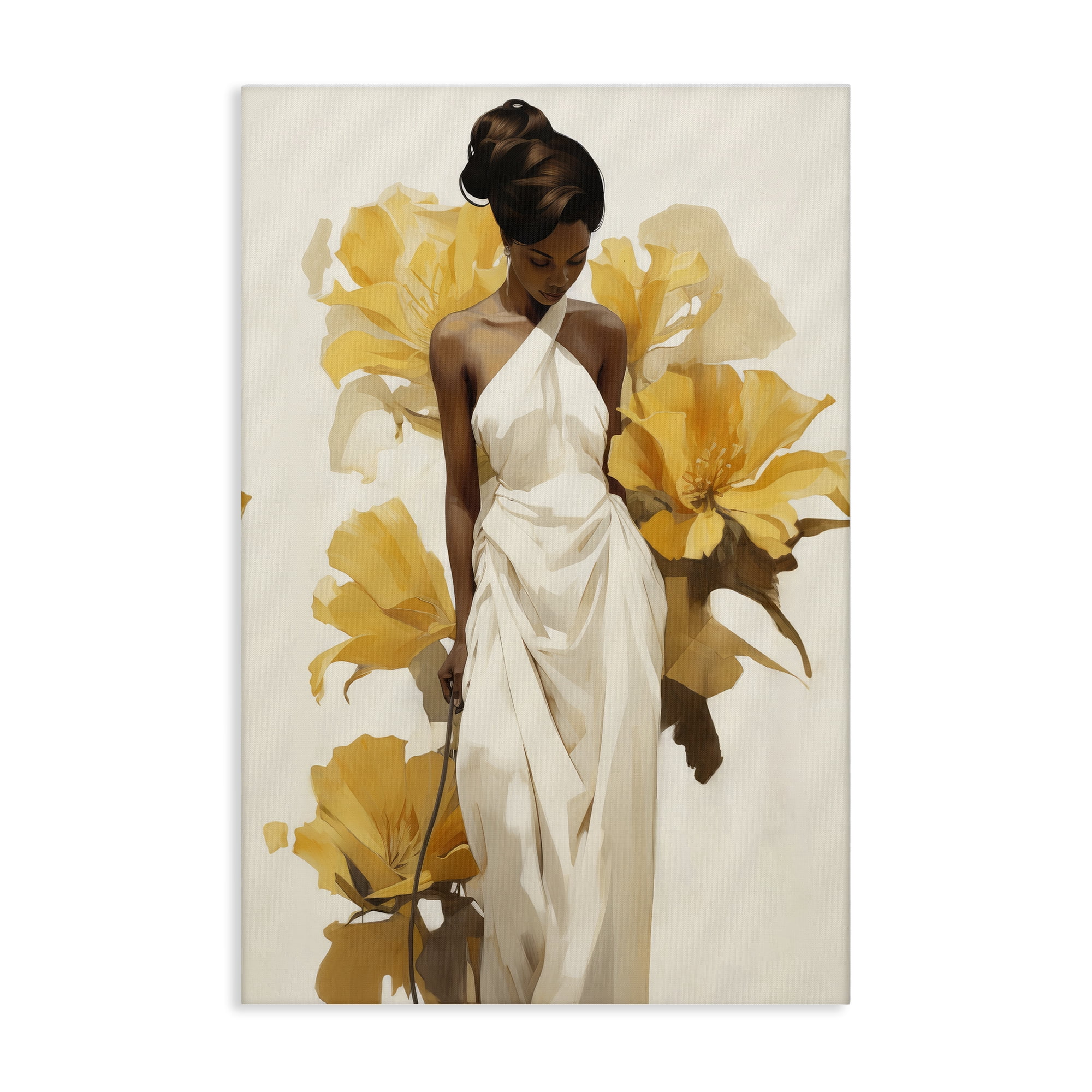 Stupell Industries Elegant Woman with Flowers People Painting Wrapped Canvas Art Print Wall Art, 16 x 24