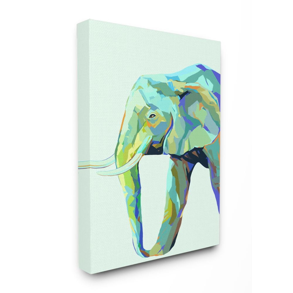 Stupell Industries Elephant Abstract Shapes Blue Green Animal Design Canvas Wall Art by Ziwei Li