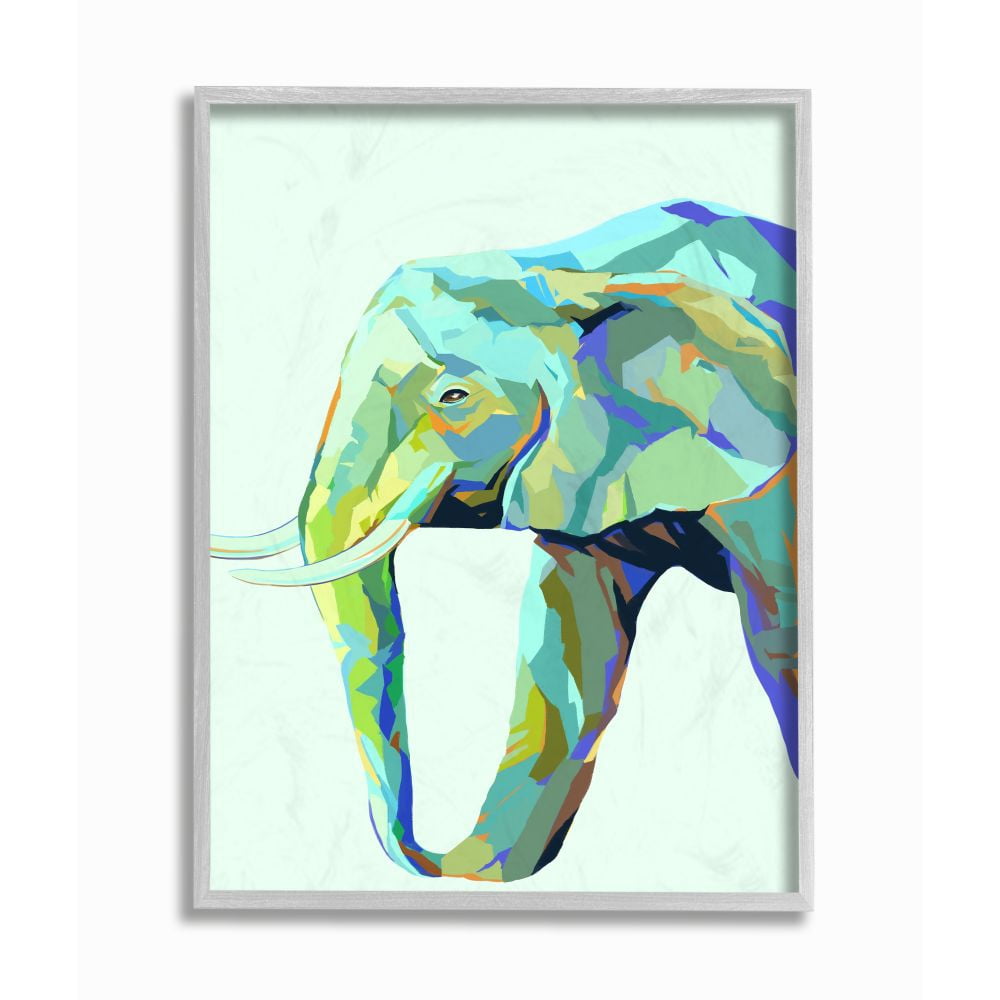 Stupell Industries Elephant Abstract Shapes Blue Green Animal Design Framed Wall Art by Ziwei Li
