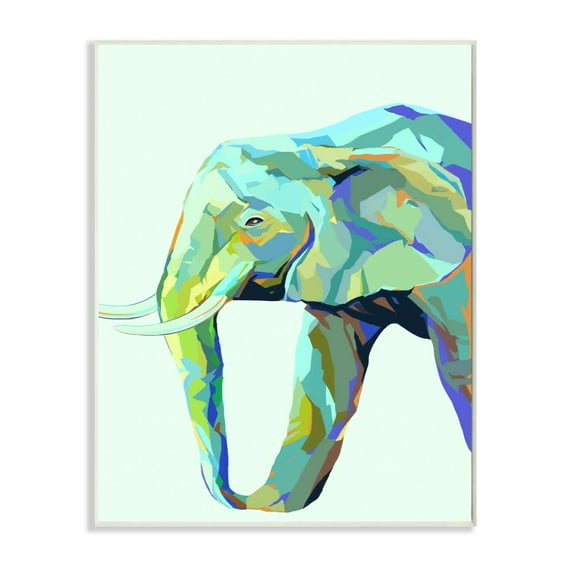 Stupell Industries Elephant Abstract Shapes Blue Green Animal Design Wall Plaque by Ziwei Li