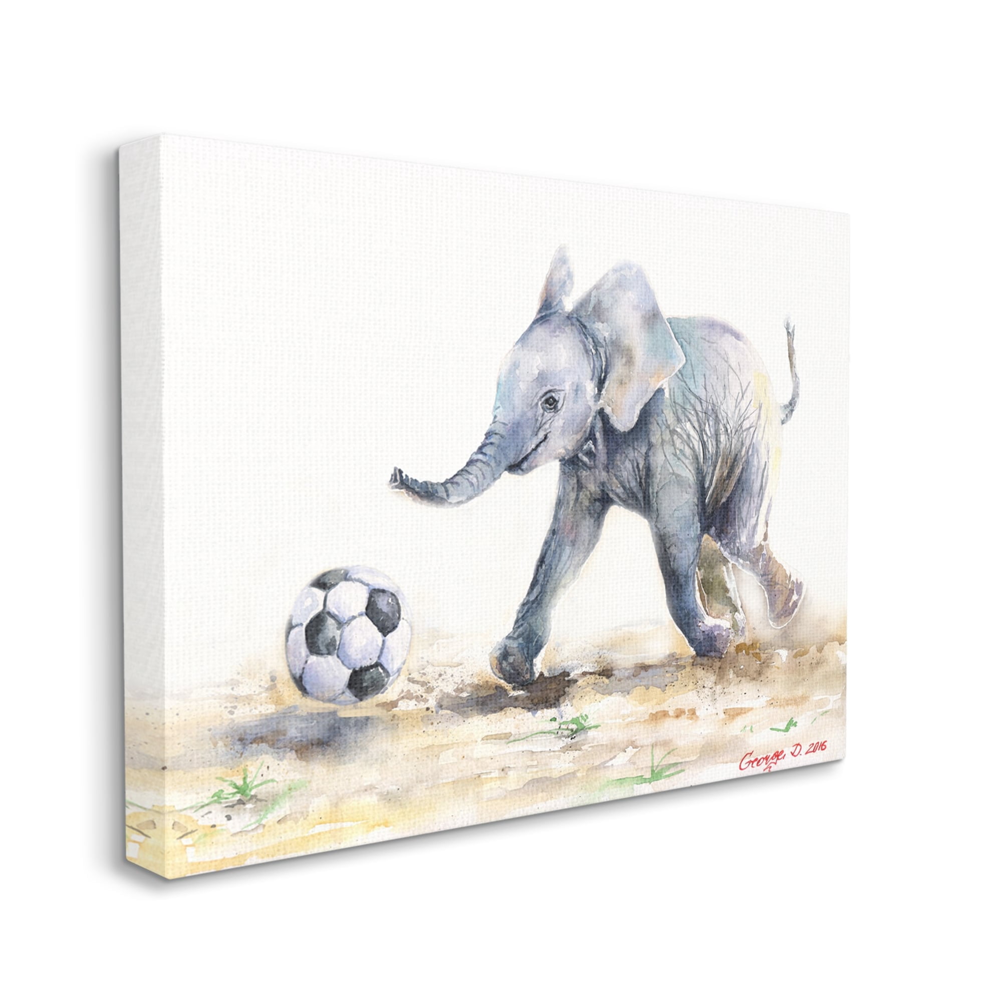 Stupell Industries Elephant Baby Playing Soccer Adorable Jungle Animal Canvas Wall Art, 24 x 30, Design by George Dyachenko