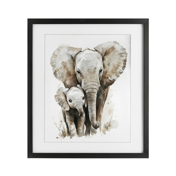 Stupell Industries Elephant Baby with Mother Black Framed Print Under Glass design by Ramona Murdock, 21 x 17