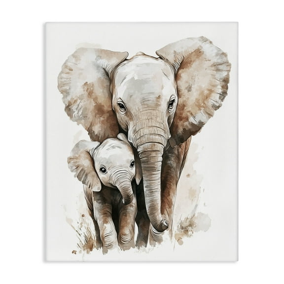 Stupell Industries Elephant Baby with Mother Canvas Wall Art design by Ramona Murdock, 40 x 30
