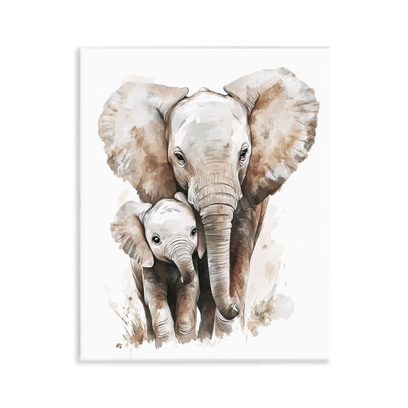 Stupell Industries Elephant Baby with Mother Wall Plaque Art design by Ramona Murdock, 14 x 11