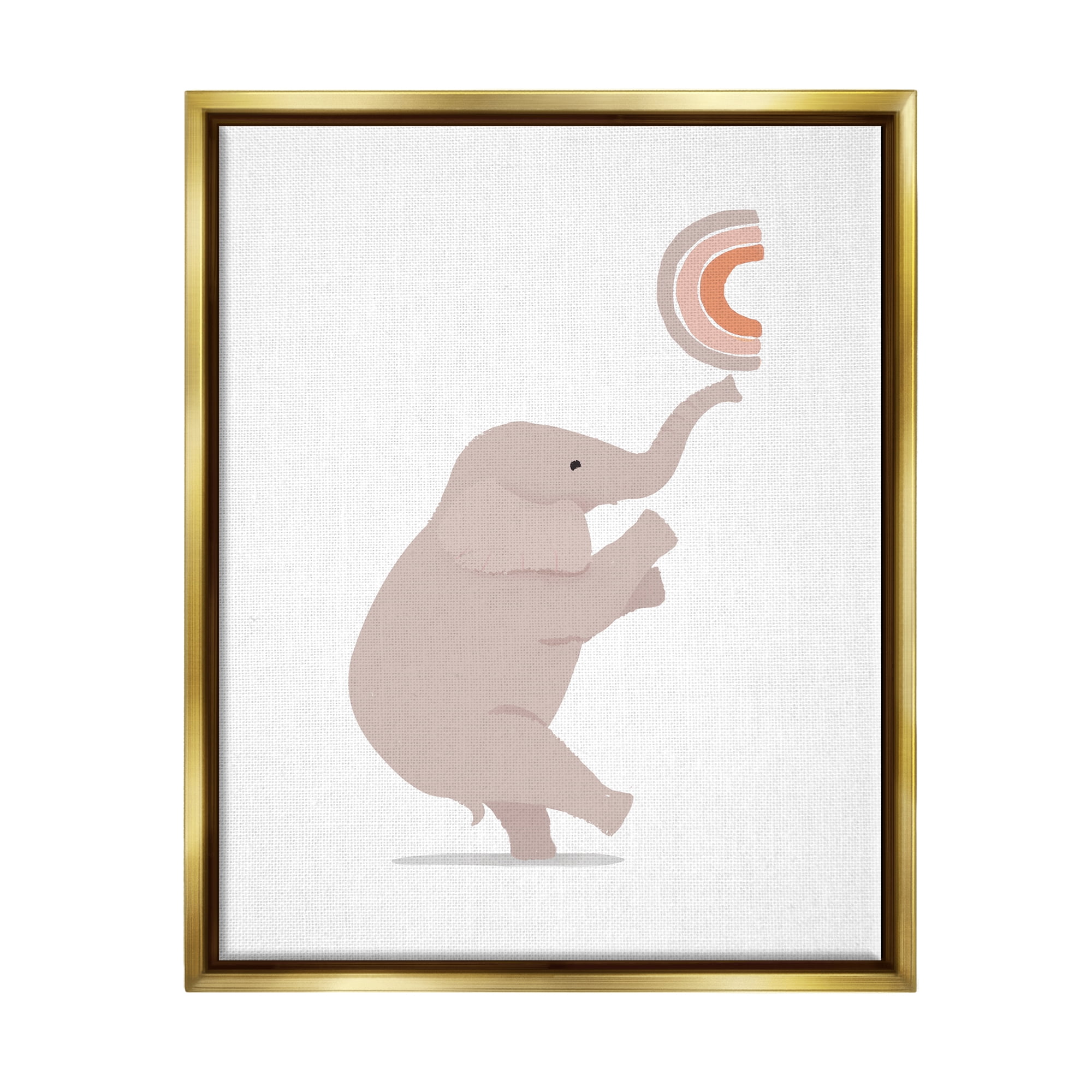 Stupell Industries Elephant Balancing Rainbow Animals & Insects Painting Gold Floater Framed Art Print Wall Art, 17 x 21