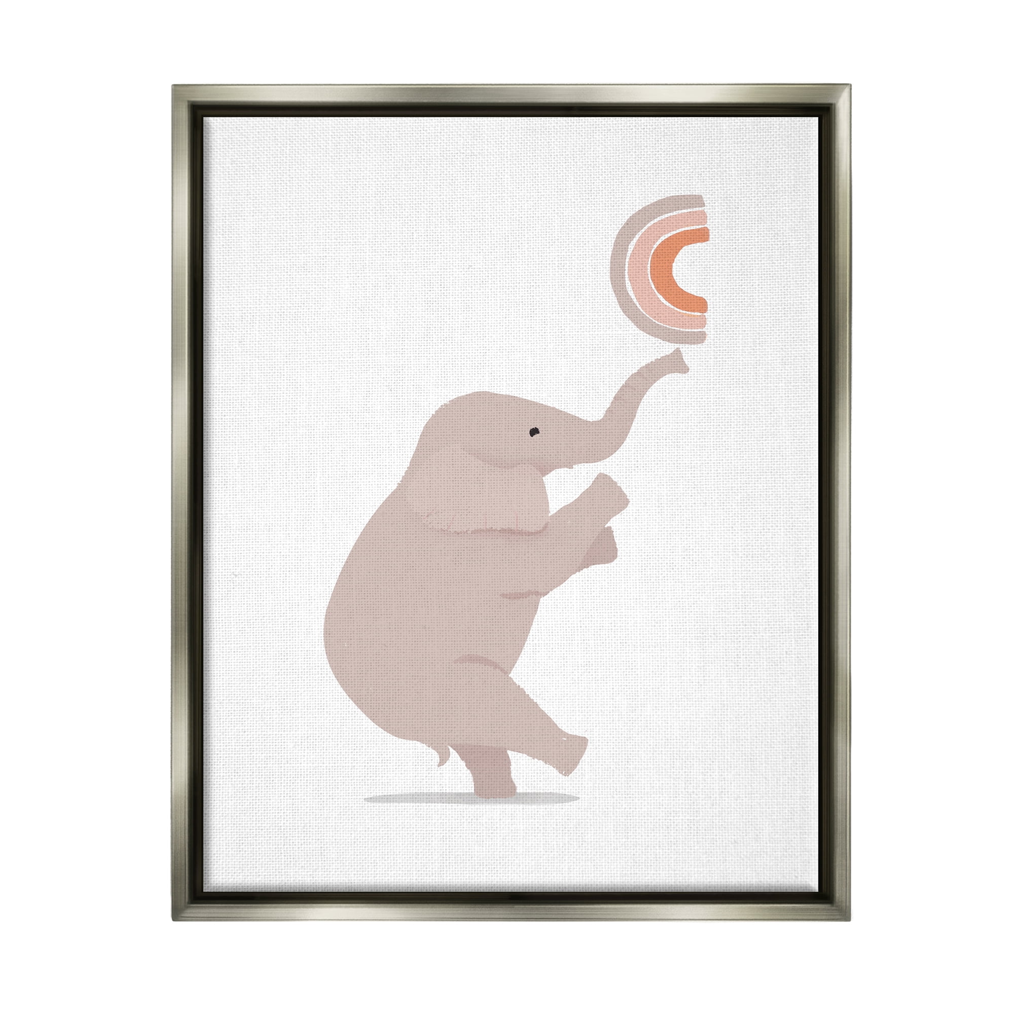 Stupell Industries Elephant Balancing Rainbow Animals & Insects Painting Gray Floater Framed Art Print Wall Art, 17 x 21