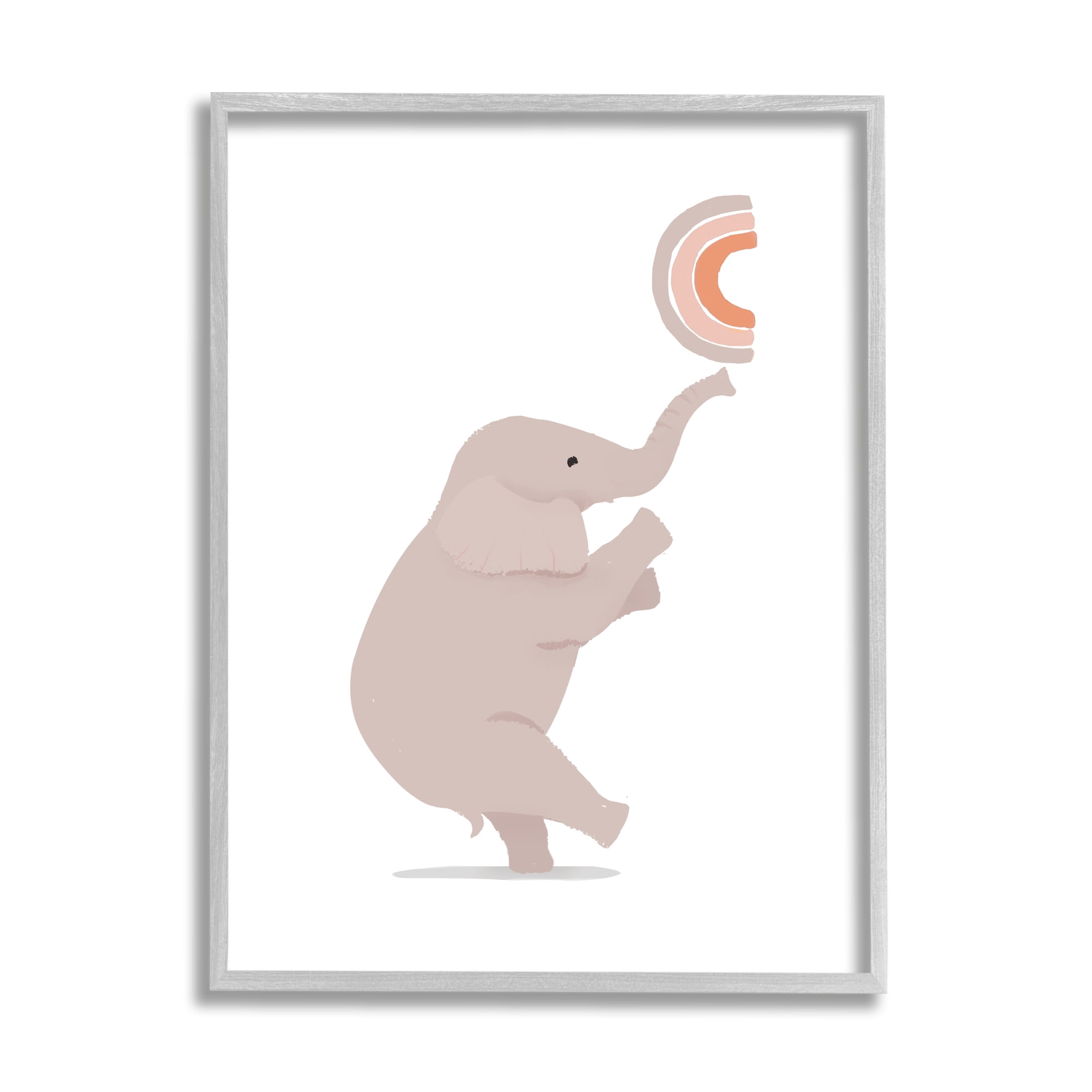 Stupell Industries Elephant Balancing Rainbow Animals & Insects Painting Gray Framed Art Print Wall Art, 11 x 14