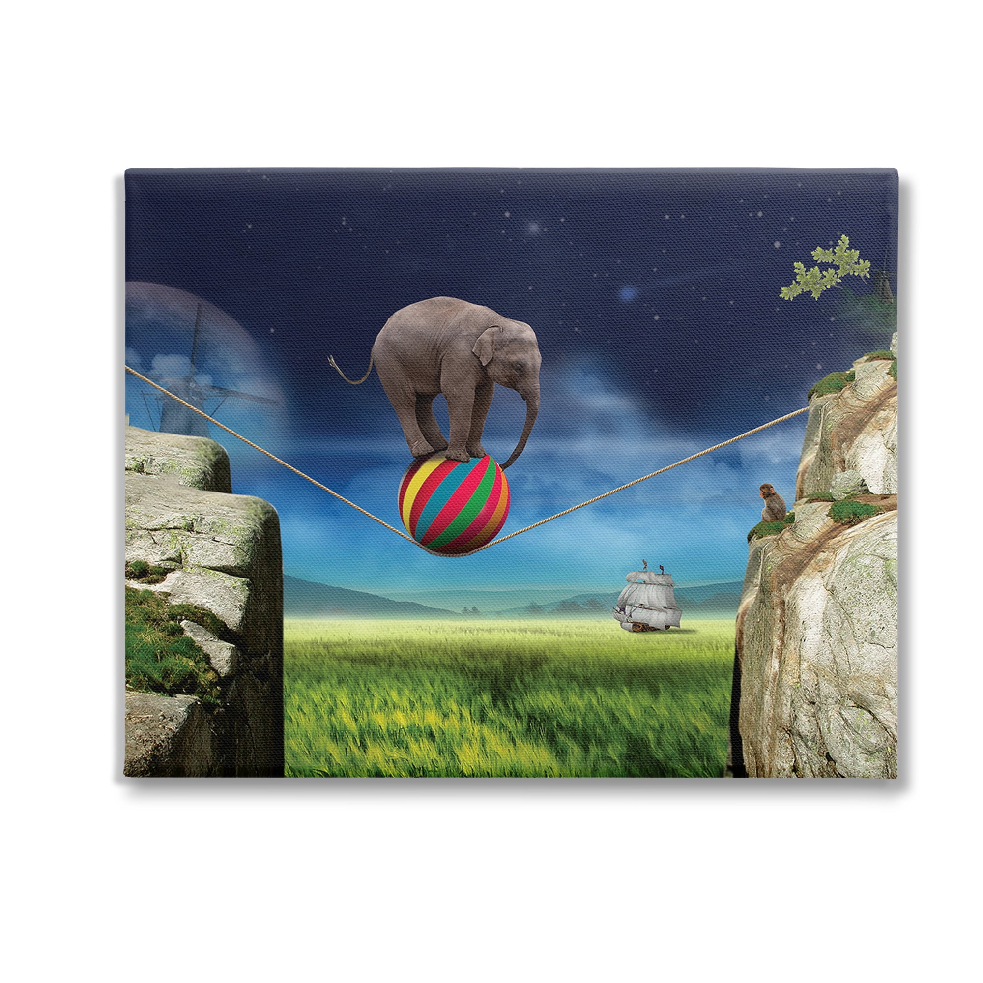 Stupell Industries Elephant Balancing on Ball Animals & Insects Painting Gallery Wrapped Canvas Art Print Wall Art, 30 x 24