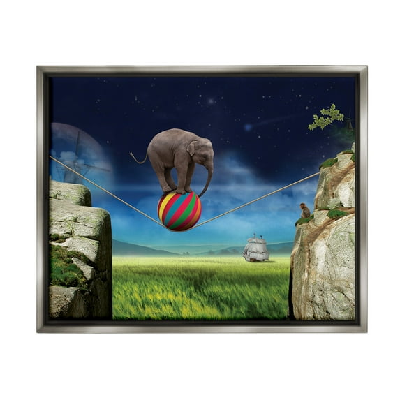Stupell Industries Elephant Balancing on Ball Animals & Insects Painting Gray Floater Framed Canvas Art Print Wall Art, 31 x 25