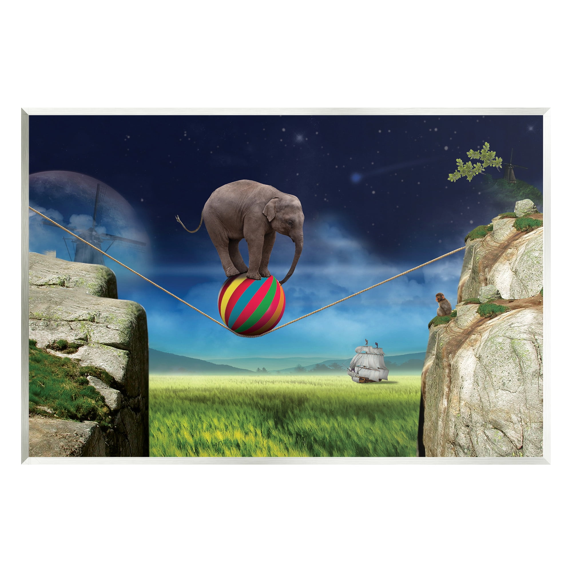 Stupell Industries Elephant Balancing on Ball Animals & Insects Painting Unframed Art Print Wall Art, 15 x 10