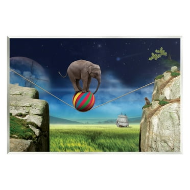 Stupell Industries Elephant Balancing on Ball Animals & Insects Painting Unframed Art Print Wall Art, 15 x 10