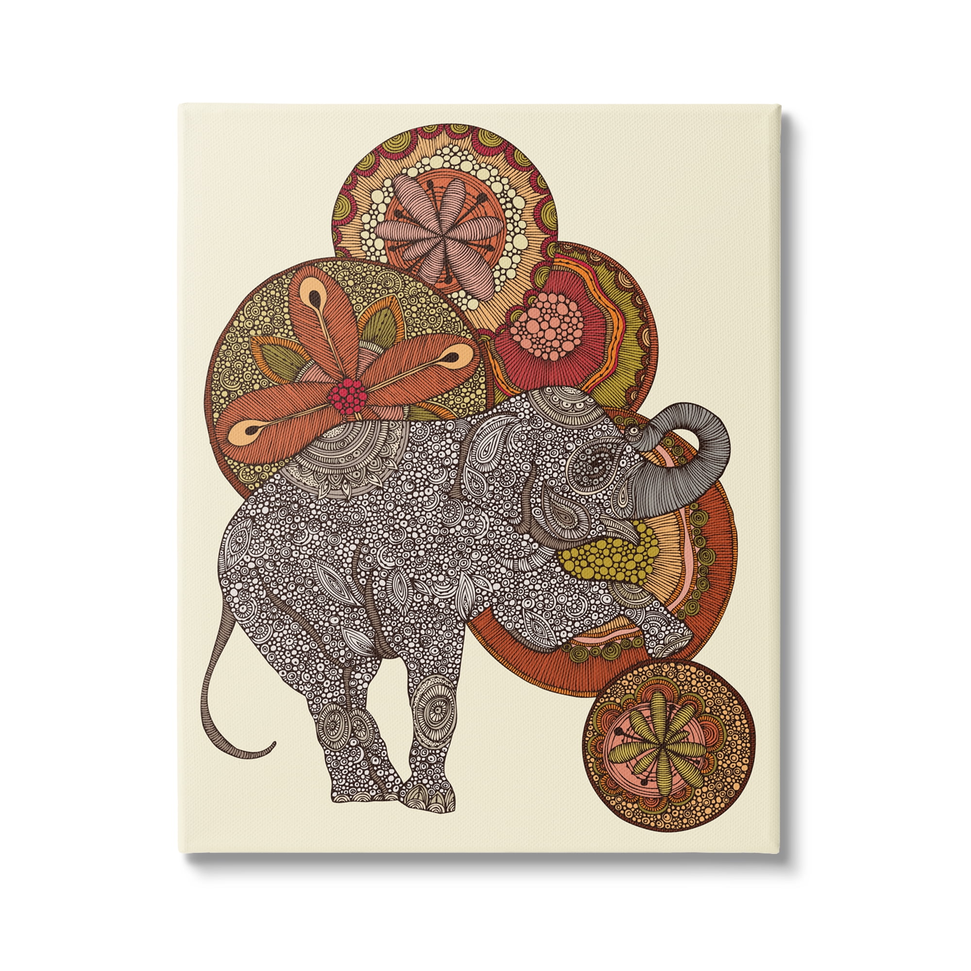 Stupell Industries Elephant & Ball Detailed Mandala Fractals Floral Shapes Graphic Art Gallery Wrapped Canvas Print Wall Art, Design by Valentina Harper