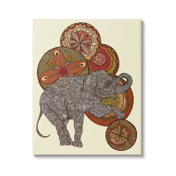 Stupell Industries Elephant & Ball Detailed Mandala Fractals Floral Shapes Graphic Art Gallery Wrapped Canvas Print Wall Art, Design by Valentina Harper