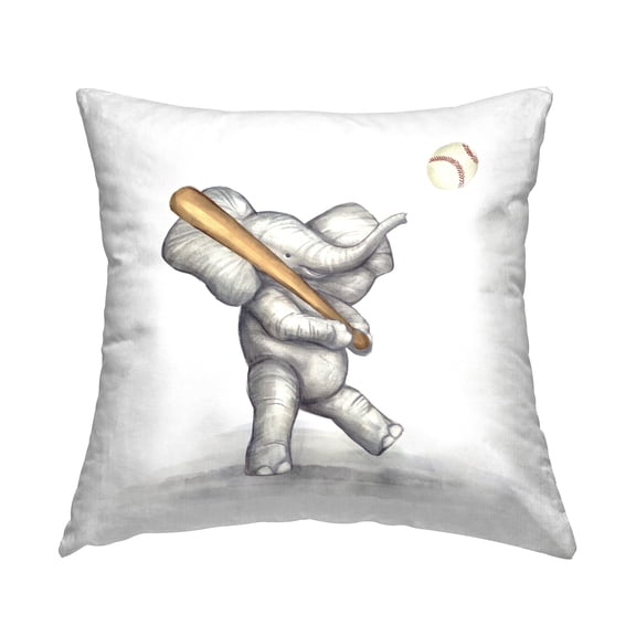Stupell Industries Elephant Baseball Player Fun Animal Square Decorative Printed Throw Pillow, 18 x 18,