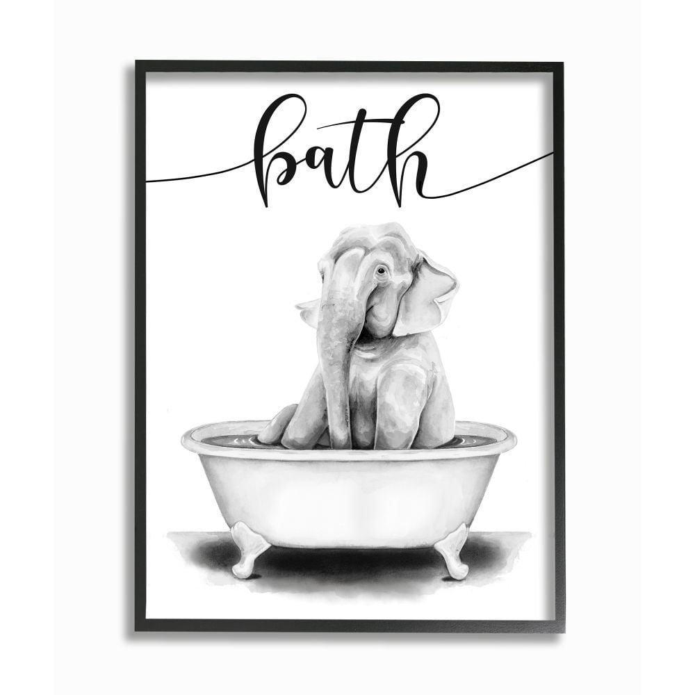 Stupell Industries Elephant Bath Animal Bath Tub Sketch Cleanliness Framed Wall Art Design by Rachel Nieman, 24" x 30", Black Framed