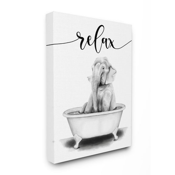 Stupell Industries Elephant Bathroom Relax Text Animal Tub Sketch Canvas Wall Art Design by Rachel Nieman, 16" x 20"