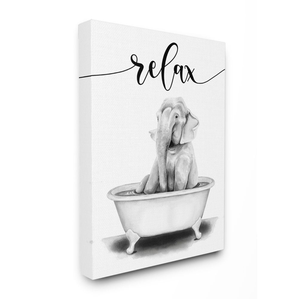 Stupell Industries Elephant Bathroom Relax Text Animal Tub Sketch Canvas Wall Art Design by Rachel Nieman