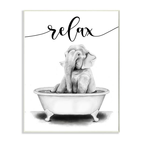 Stupell Industries Elephant Bathroom Relax Text Animal Tub Sketch Graphic Art Unframed Art Print Wall Art, 13x19, by Rachel Nieman