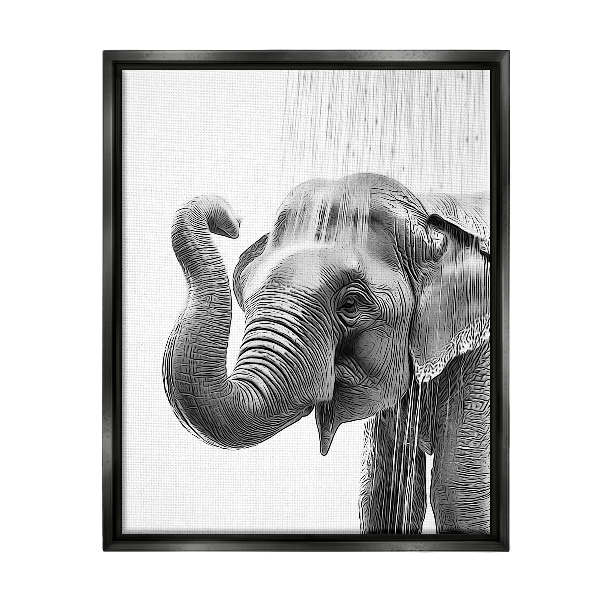Stupell Industries Elephant Bathroom Splash Animals & Insects Painting Black Floater Framed Canvas Art Print Wall Art, 17 x 21