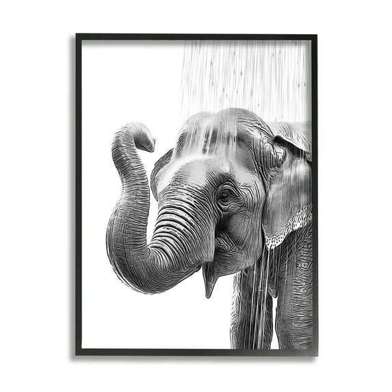 Stupell Industries Elephant Bathroom Splash Animals & Insects Painting Black Framed Art Print Wall Art, 24 x 30