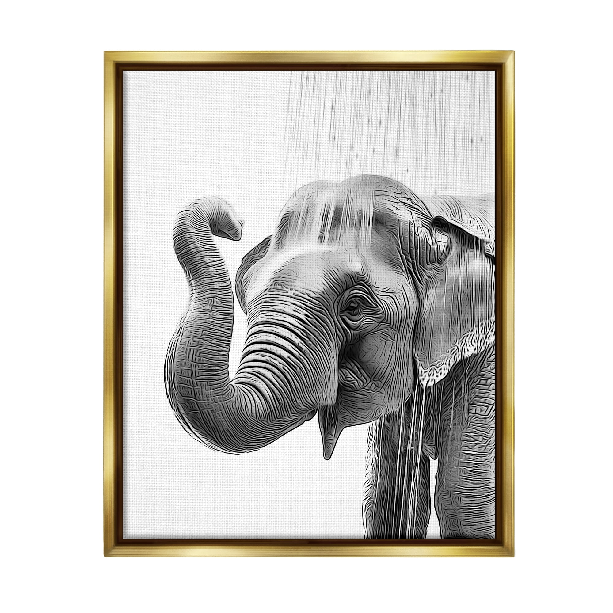 Stupell Industries Elephant Bathroom Splash Animals & Insects Painting Gold Floater Framed Canvas Art Print Wall Art, 17 x 21