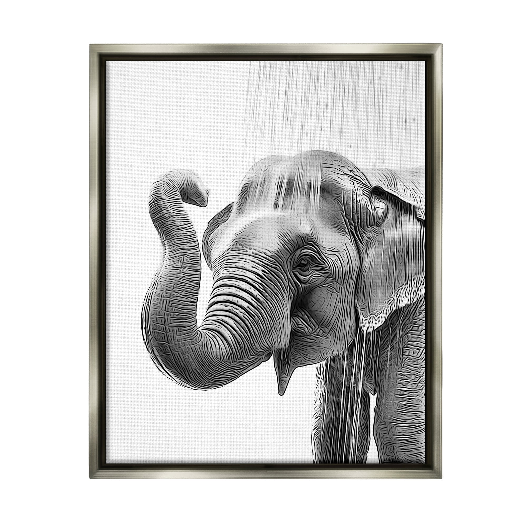 Stupell Industries Elephant Bathroom Splash Animals & Insects Painting Gray Floater Framed Canvas Art Print Wall Art, 25 x 31