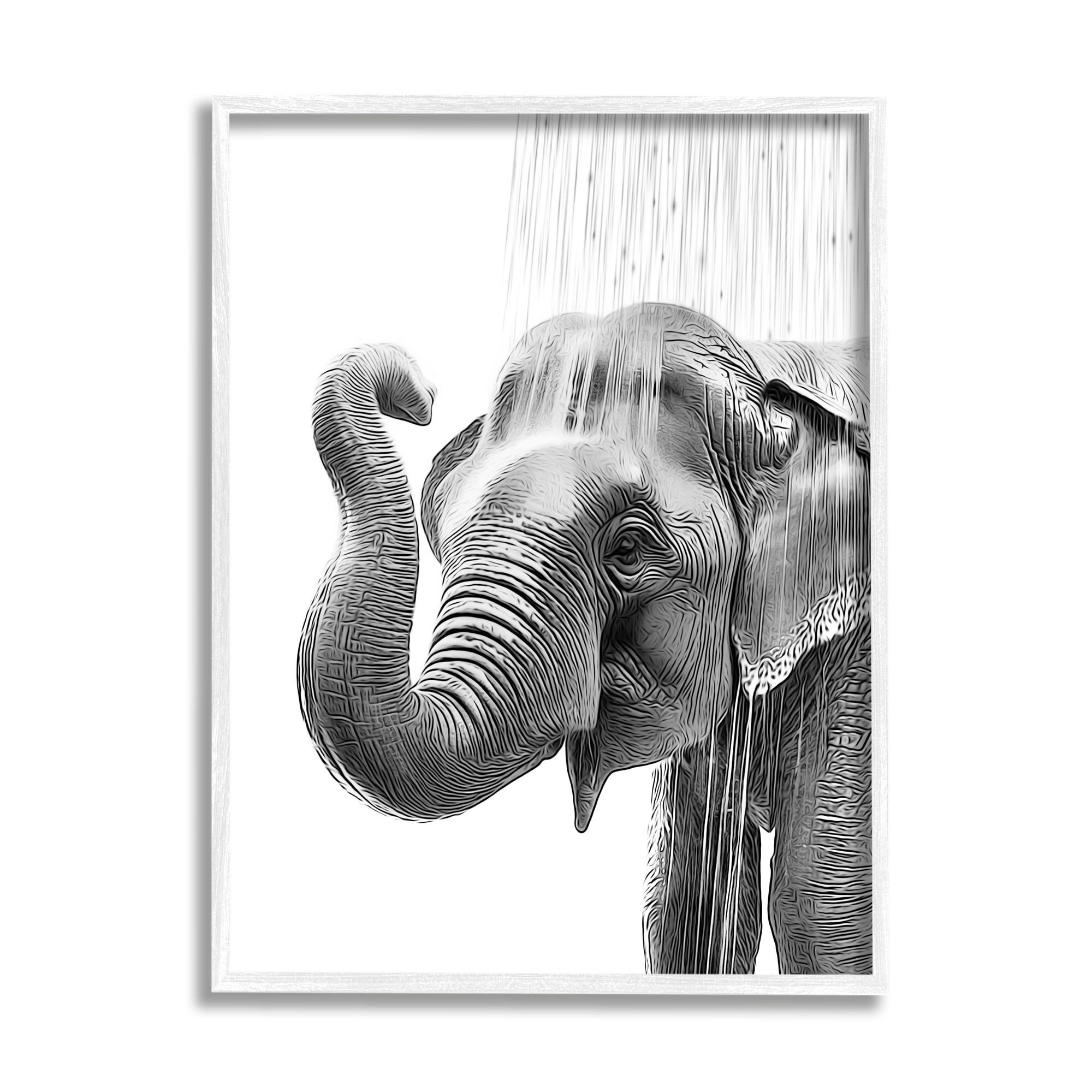 Stupell Industries Elephant Bathroom Splash Animals & Insects Painting White Framed Art Print Wall Art, 16 x 20