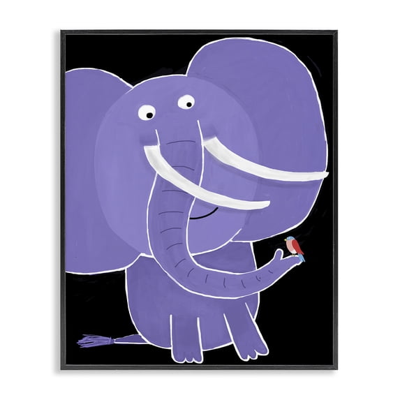Stupell Industries Elephant & Bird on Black Animals Painting Black Framed Art Print Wall Art, 11 x 14