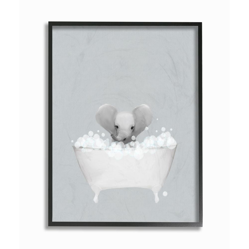 Stupell Industries Elephant Blue Bath Cute Animal Design Graphic Art Black Framed Art Print Wall Art, 16x20, by Leah Straatsma