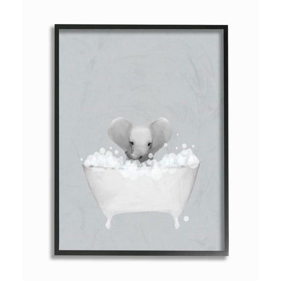 Stupell Industries Elephant Blue Bath Cute Animal Design Graphic Art Black Framed Art Print Wall Art, 24x30, by Leah Straatsma