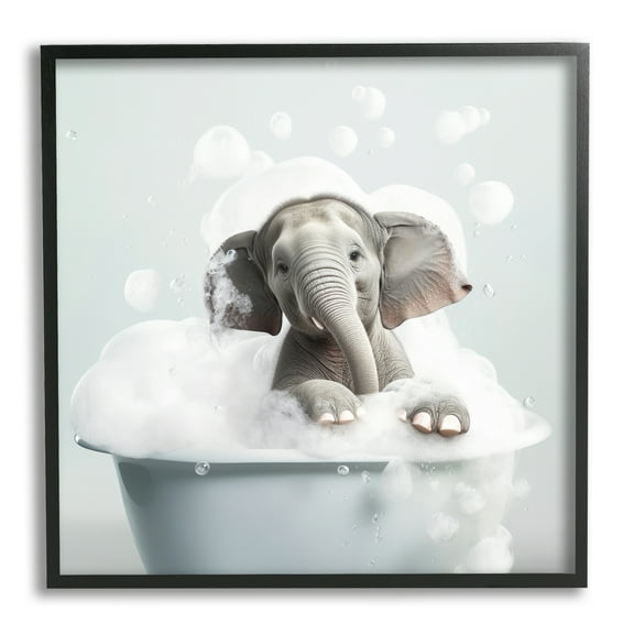Stupell Industries Elephant Bubble Bath Animals & Insects Painting Black Framed Art Print Wall Art, 12 x 12