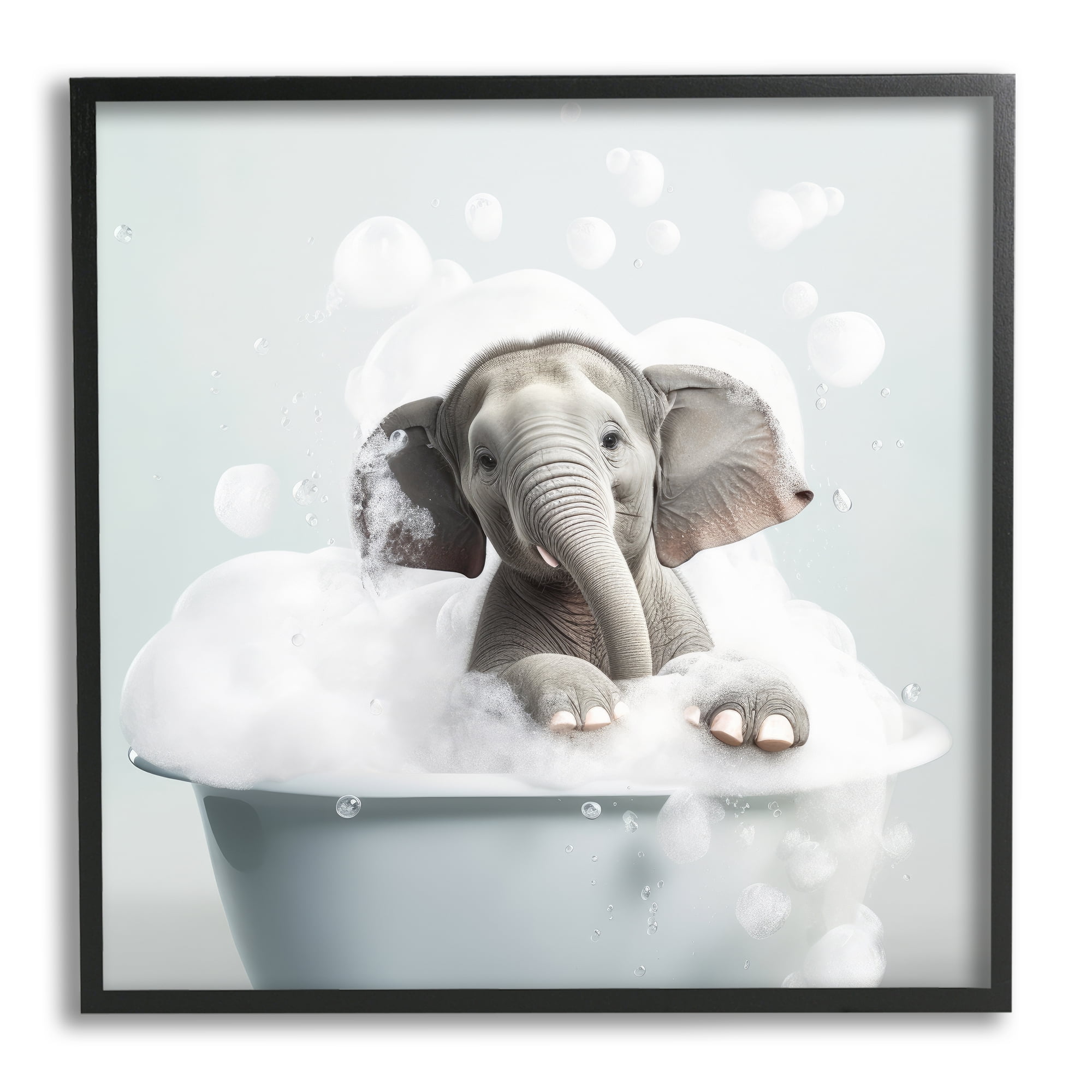 Stupell Industries Elephant Bubble Bath Animals & Insects Painting Black Framed Art Print Wall Art, 24 x 24