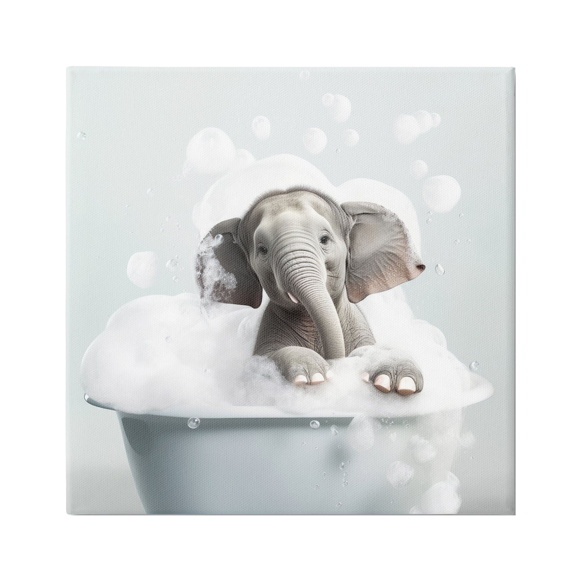 Stupell Industries Elephant Bubble Bath Animals & Insects Painting Gallery Wrapped Canvas Art Print Wall Art, 17 x 17