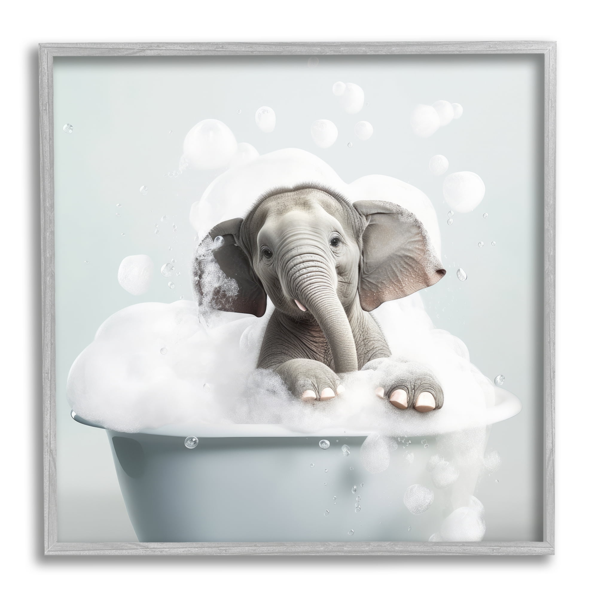 Stupell Industries Elephant Bubble Bath Animals & Insects Painting Gray Framed Art Print Wall Art, 24 x 24