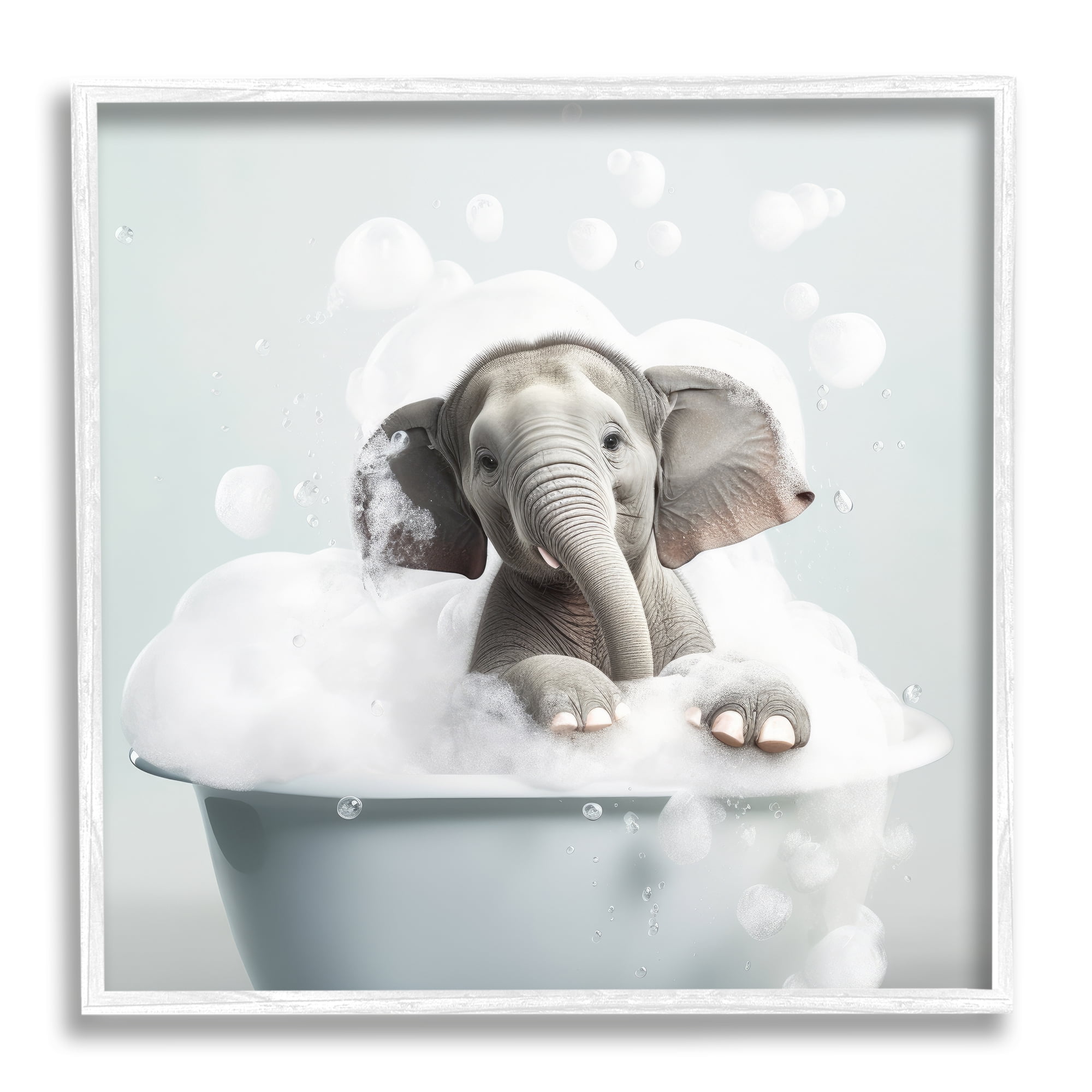 Stupell Industries Elephant Bubble Bath Animals & Insects Painting White Framed Art Print Wall Art, 24 x 24