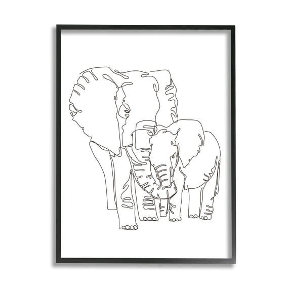Stupell Industries Elephant Family Holding Trunks Minimal Linework Black Framed, 16 x 20, Design by Ziwei Li